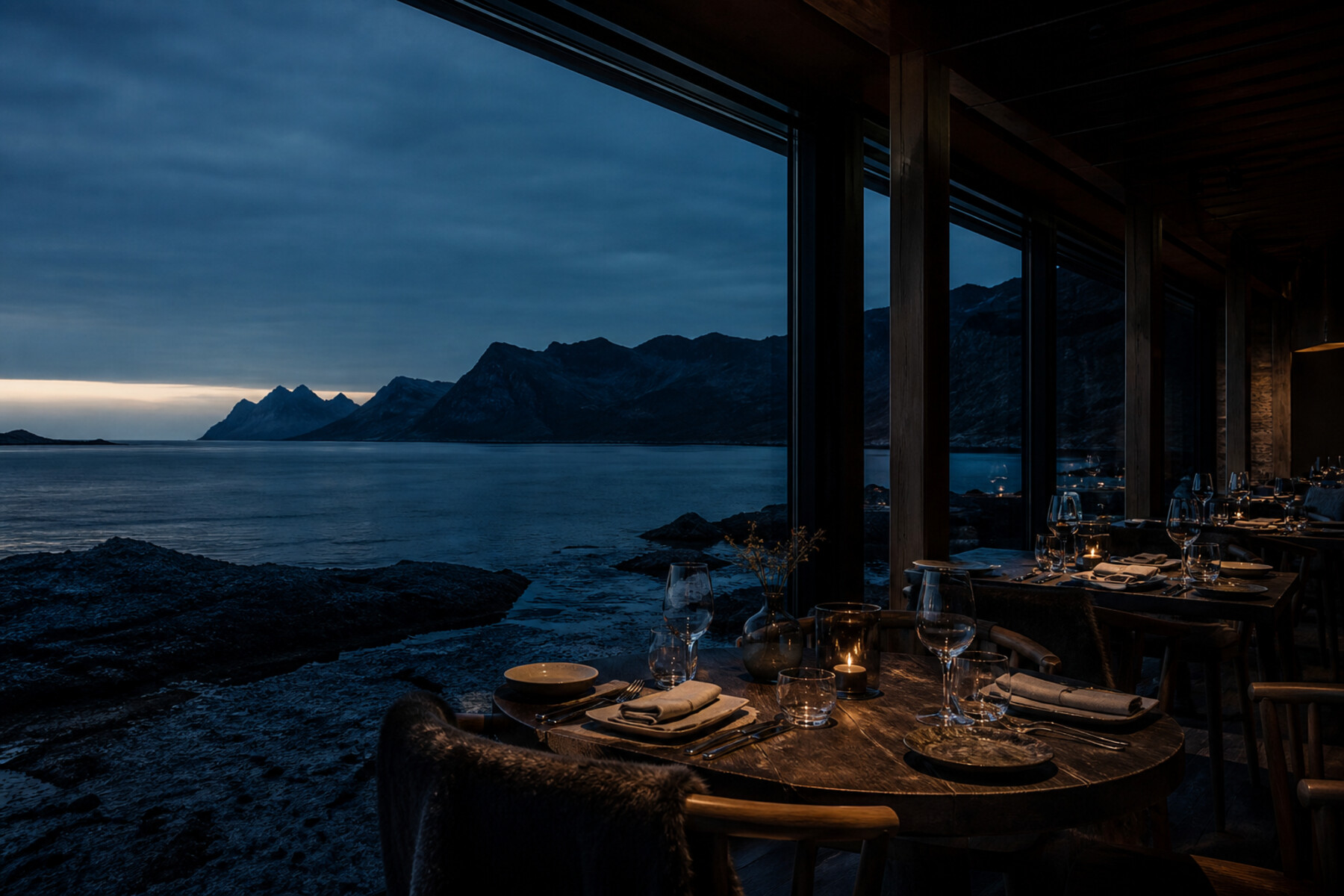 Kystrestaurant i Lofoten vendt mot havet